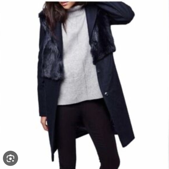 TOPSHOP coat with faux fur. Size US 8. Navy colour. - Picture 2 of 12